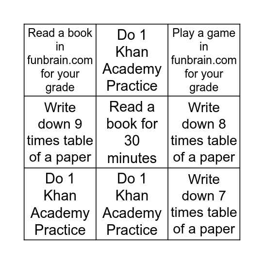 Bingo Challenge Bingo Card