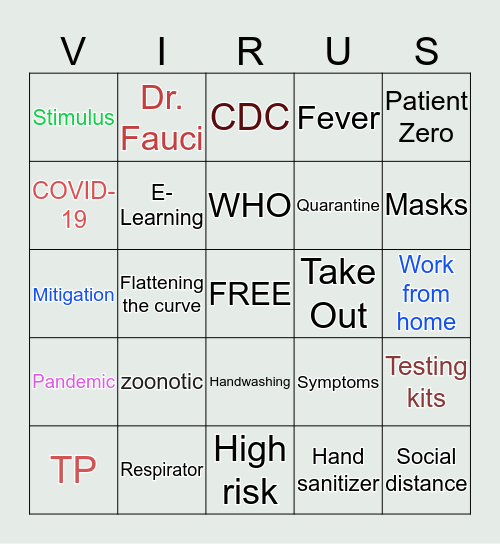 Coronavirus 101 Bingo Card