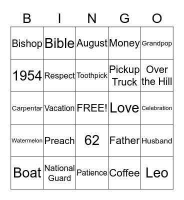 HAPPY BIRTHDAY!! "OVER THE HILL BINGO" Bingo Card