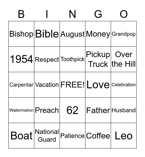 HAPPY BIRTHDAY!! "OVER THE HILL BINGO" Bingo Card