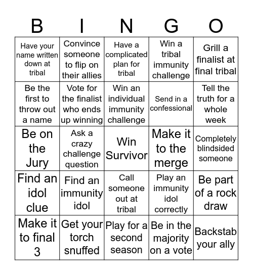 Survivor: Avalon Bingo Card