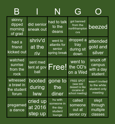 Deerfield Bingo Card