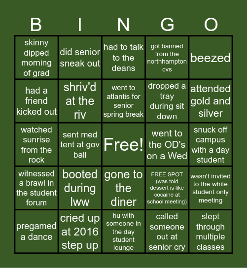 Deerfield Bingo Card