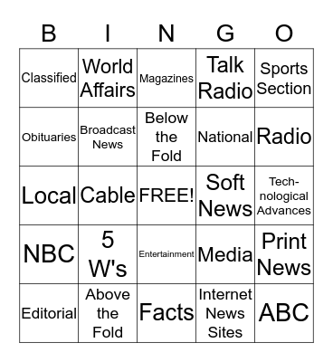 Media/Current Events Bingo Card
