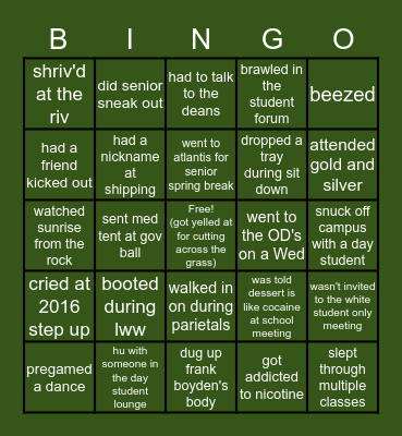 Deerfield Bingo Card