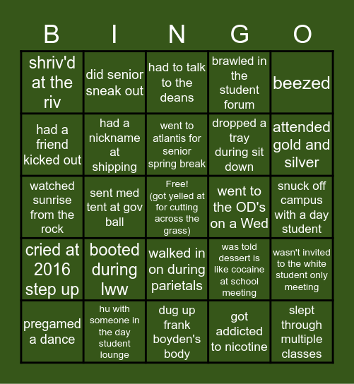 Deerfield Bingo Card