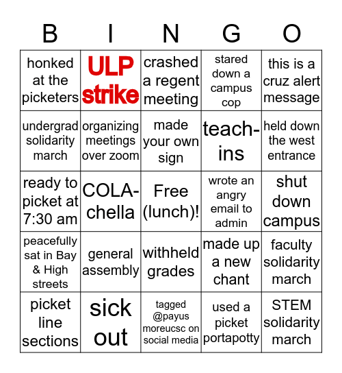 UCSC COLA Bingo Card