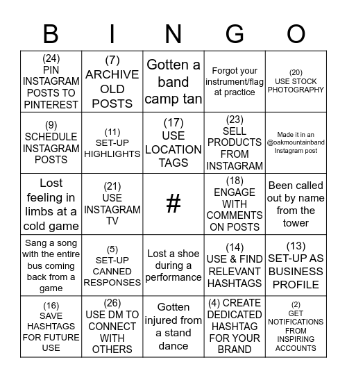 INSTAGRAM BINGO Card