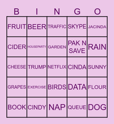 PAM's FRIDAY FIVESIES LOCKDOWN Bingo Card