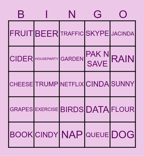 PAM's FRIDAY FIVESIES LOCKDOWN Bingo Card