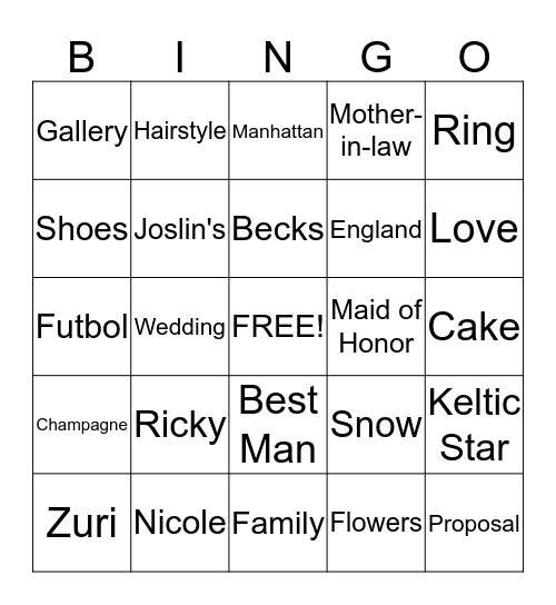 Nicole's Shower  Bingo Card