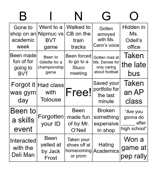 BVT Bingo Card