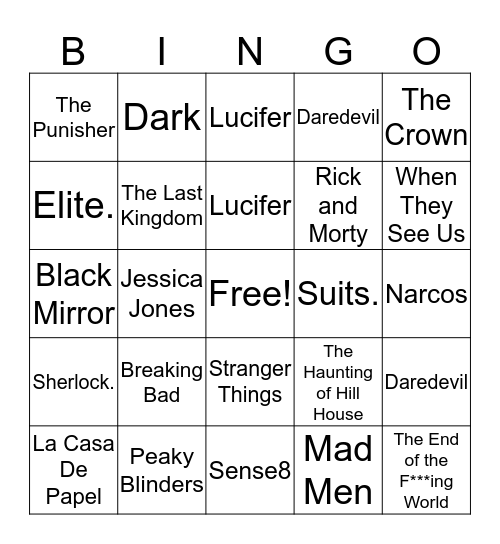 Netflix Bingo Card