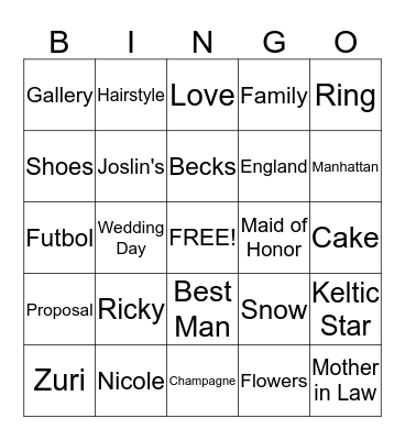 Nicole's Shower  Bingo Card