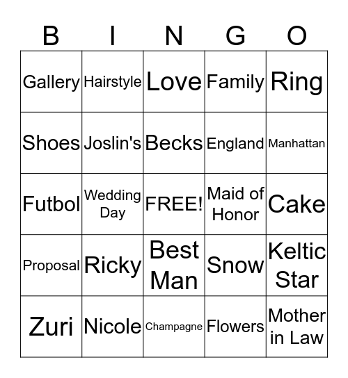 Nicole's Shower  Bingo Card