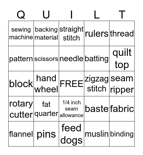 Quilting Bingo Card