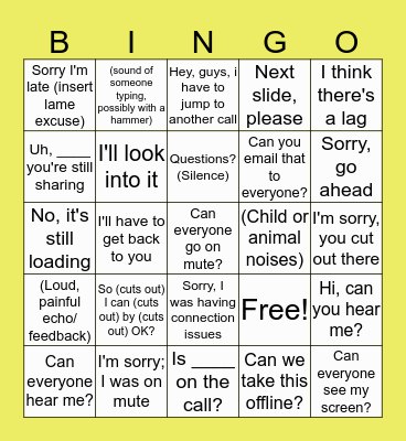 Conference Call BINGO! Bingo Card