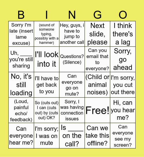 Conference Call BINGO! Bingo Card