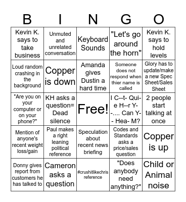 EW SALES CONFERENCE CALL BINGO Card