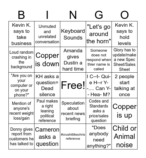 EW SALES CONFERENCE CALL BINGO Card