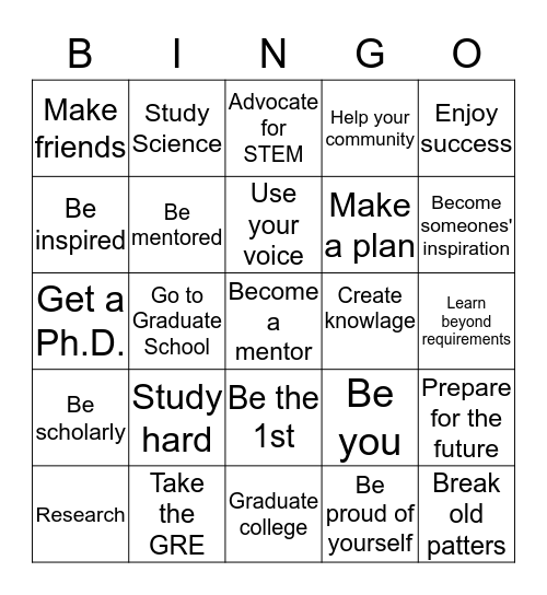 McNair's Scholars Bingo Card