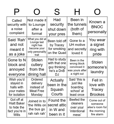 Wills Hall Bingo Card