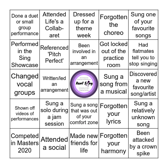 Kent Sing Bingo! Bingo Card