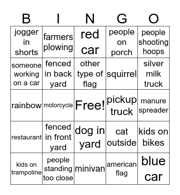 Car Ride Bingo Card