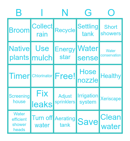Water Conservation Bingo Card