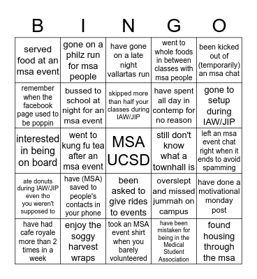 MSA UCSD Bingo Card