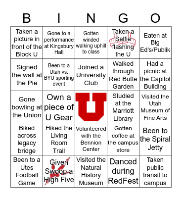 Utah Student and Alumni Bingo Card