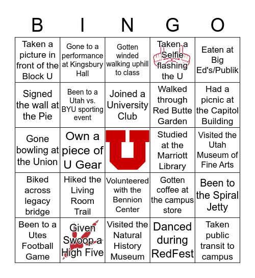 Utah Student and Alumni Bingo Card