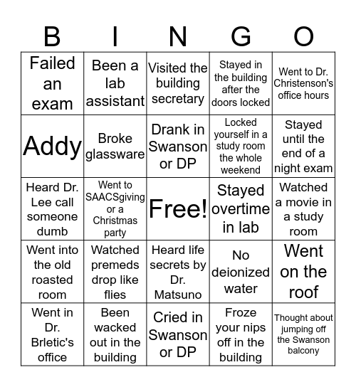 W&J STEM Bingo Card