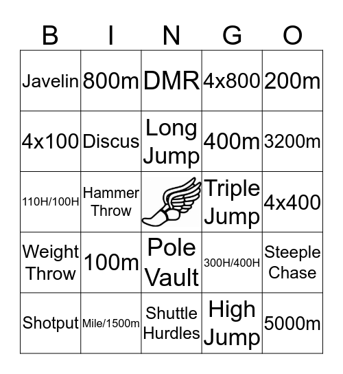 Track and Field Bingo Card