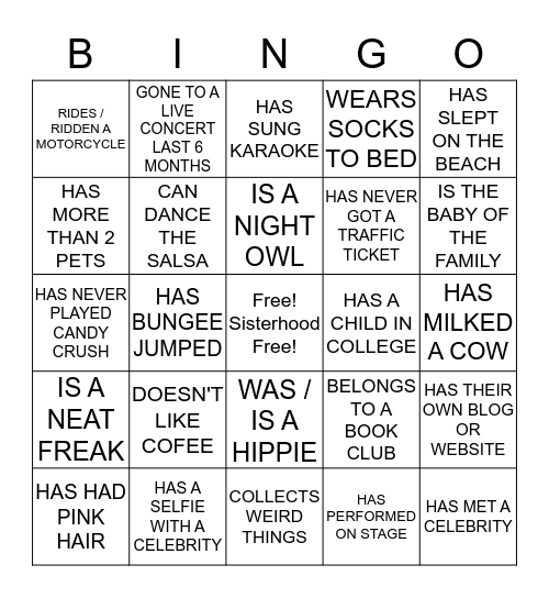 The Sisterhood Tribe Virtual Bingo Card