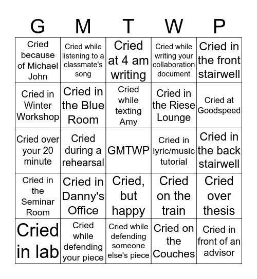 GMTWP Bingo Card