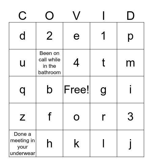COVID! Bingo Card