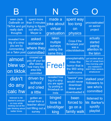 LAHS Senior Bingo Card