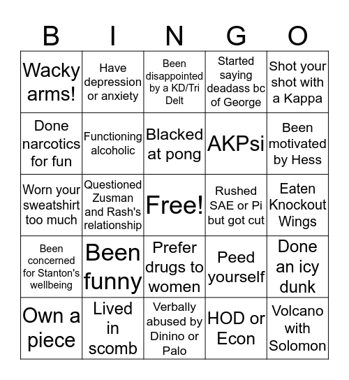 Kappa Sigma Bingo Card