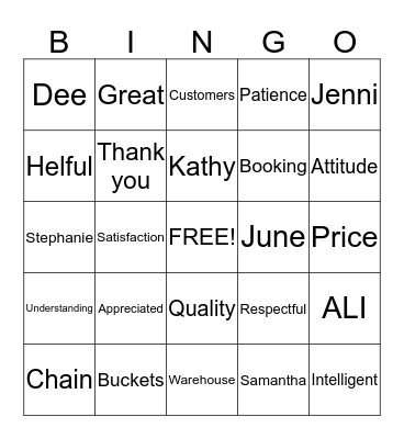 Customer Service Appreciation Week Bingo Card