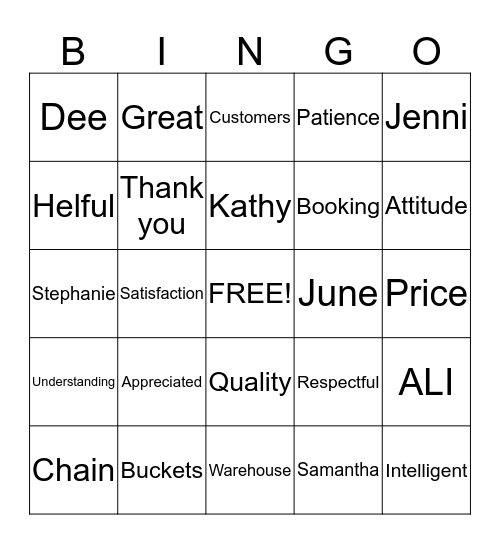 Customer Service Appreciation Week Bingo Card