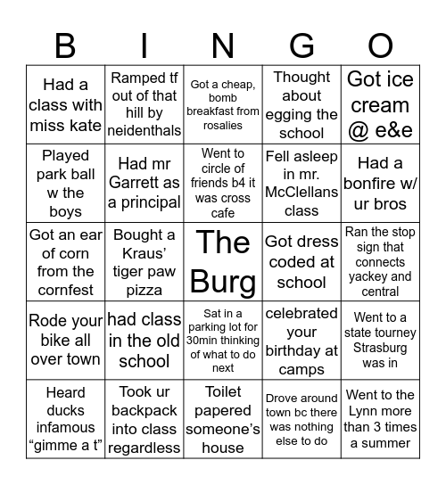 Strasburg Bingo Card