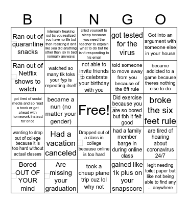 CORONAVIRUS BINGO Card