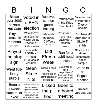 Pit Trash Bingo Card Bingo Card