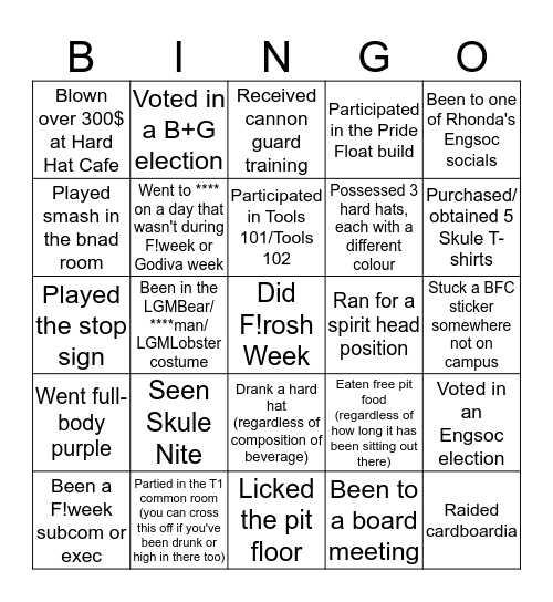 Pit Trash Bingo Card Bingo Card