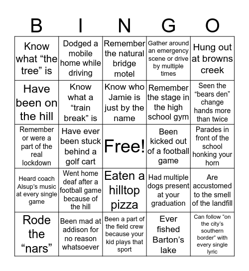 Lynn Bingo Card