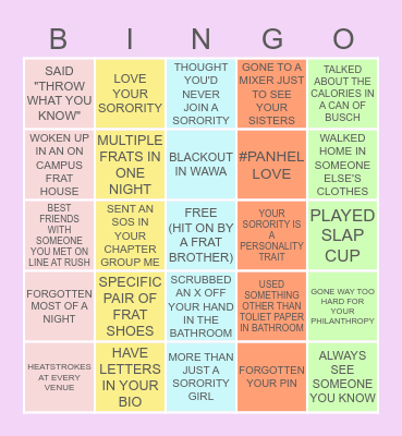 WILLIAM & MARY: SORORITY EDITION Bingo Card