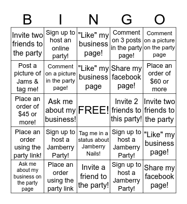Facebook Pary Bingo!!                          megg.jamberrynails.net  Bingo Card