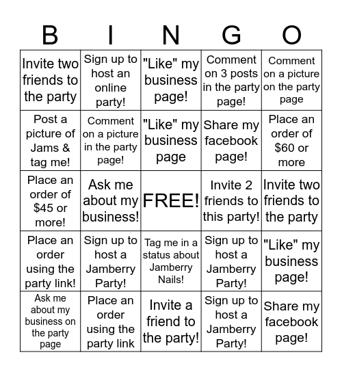 Facebook Pary Bingo!!                          megg.jamberrynails.net  Bingo Card