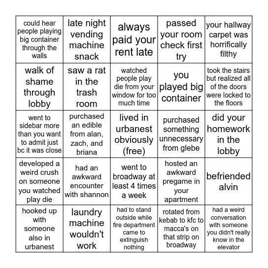 urbanest edition Bingo Card